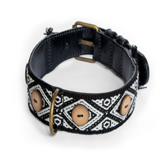 Honden Halsband Mashi Zwart Met Bruine Knopen