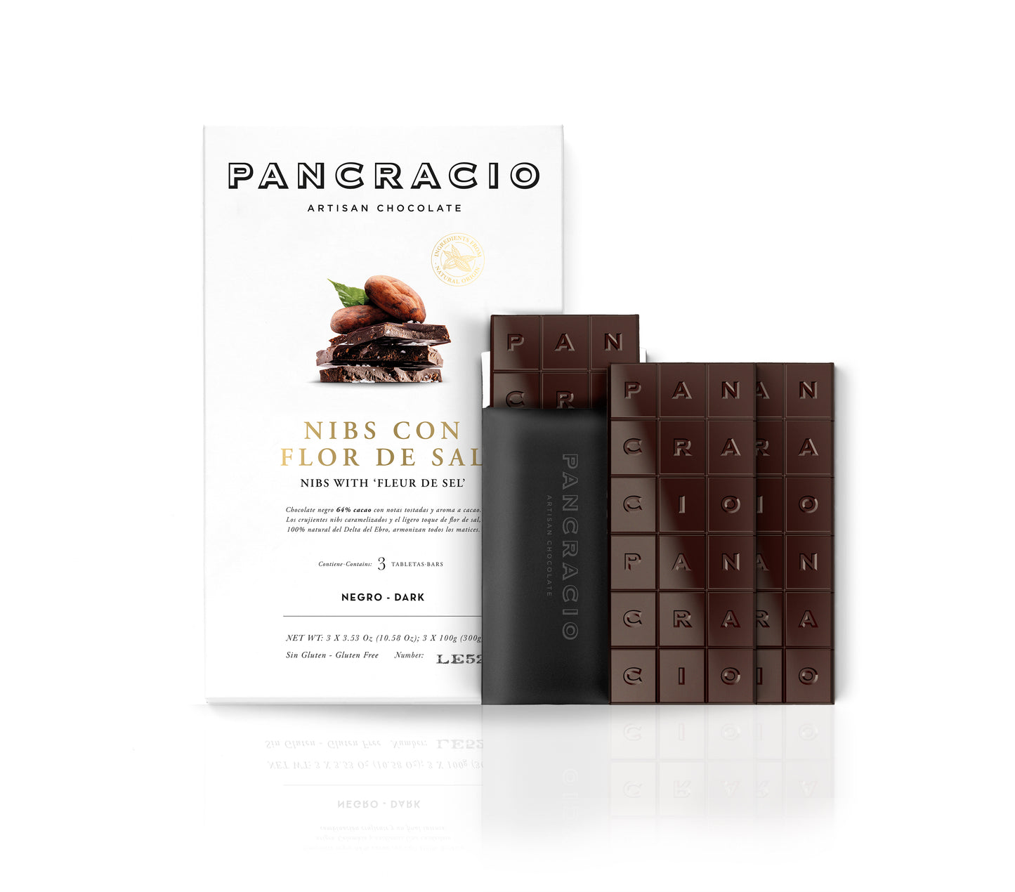 Pancracio | Chocolade | Puur | Nibs met Flor de Sal | 3-in-1 geschenkverpakking