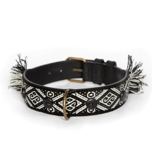 Honden Halsband Mashi Zwart Met Zwarte Knopen