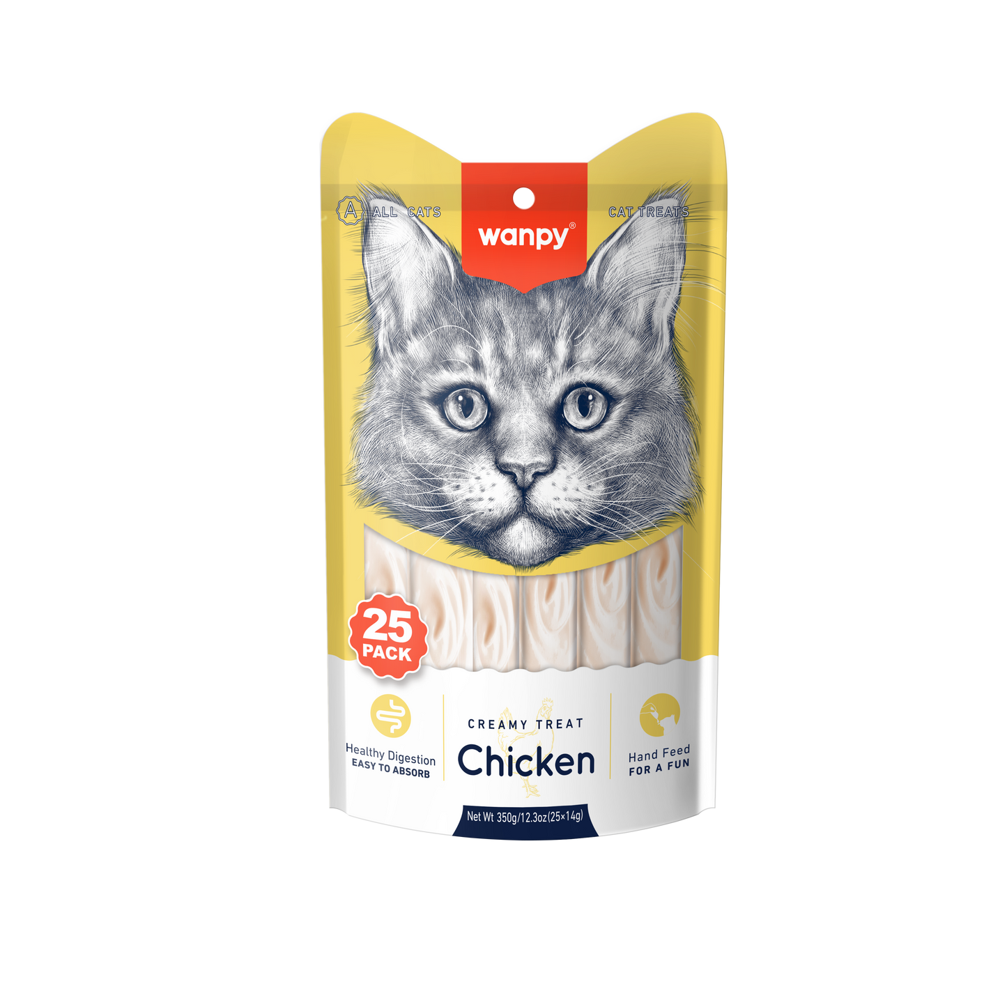 Kattensnack Creamy Lickable Treats Chicken | Voordeelpack 25 Stuks | Wanpy