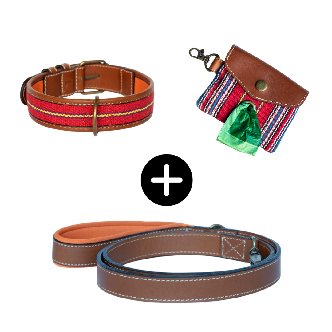 Halsband Cofan bruin met riem en tasje