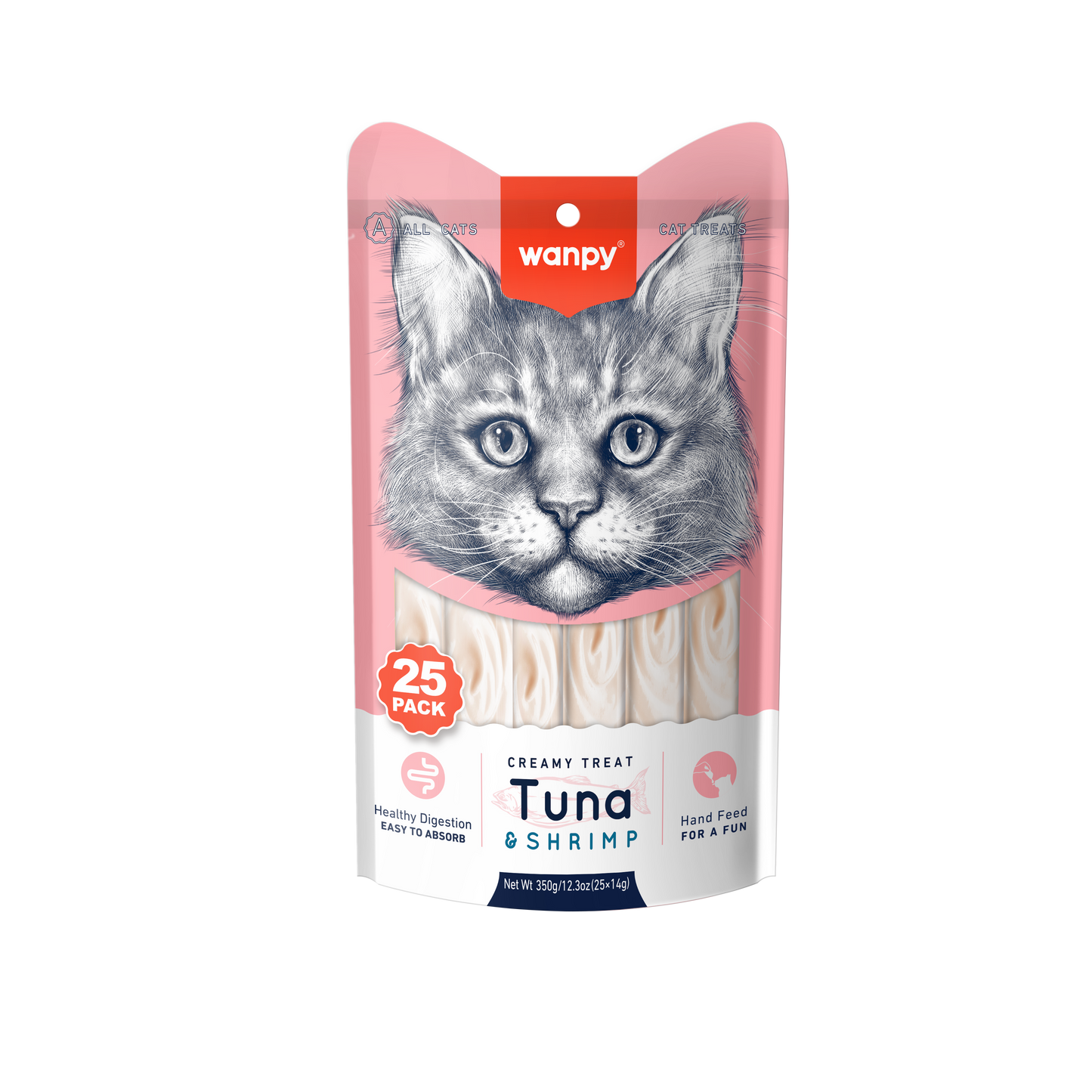 Kattensnack Creamy Lickable Treats Tuna & Shrimp | Voordeelpack 25 Stuks | Wanpy