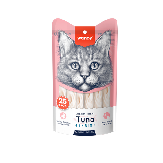 Kattensnack Creamy Lickable Treats Tuna & Shrimp | Voordeelpack 25 Stuks | Wanpy