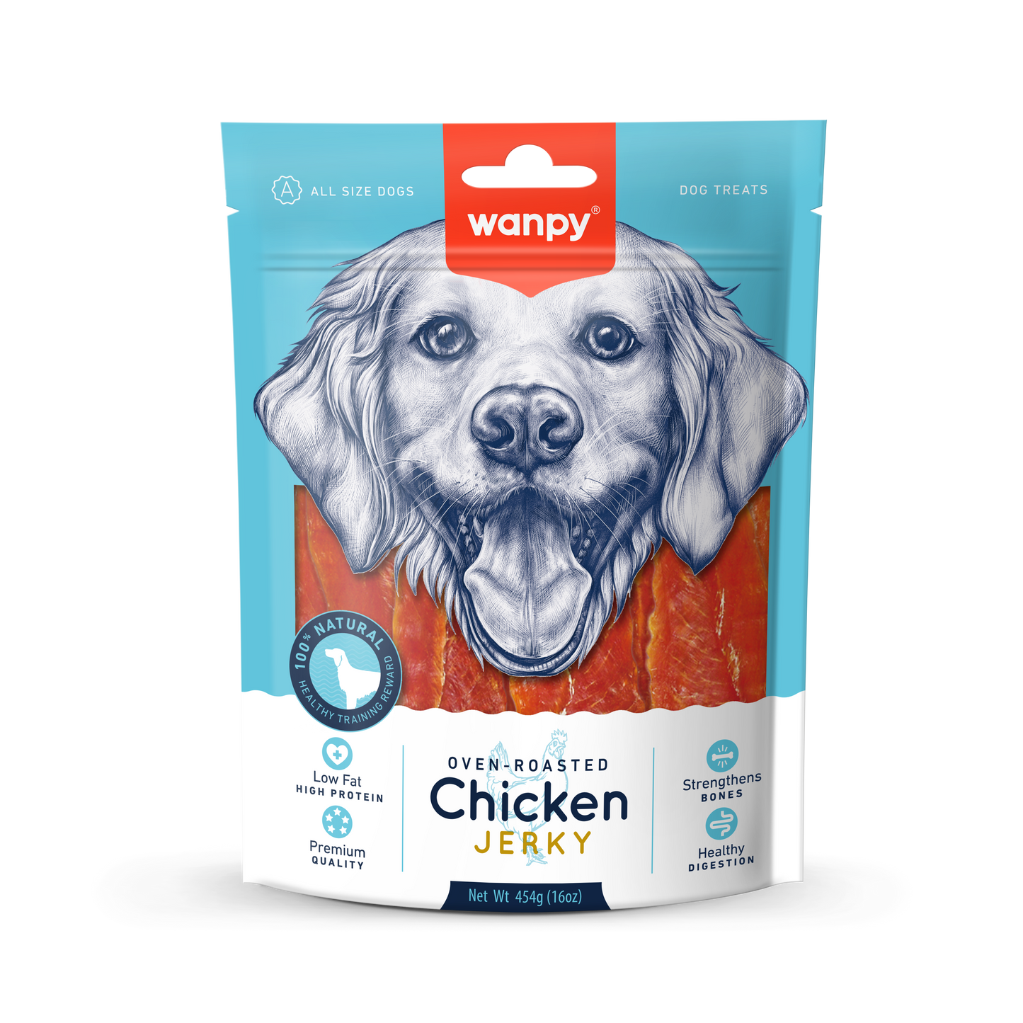 Hondensnack Oven-Roasted Chicken Jerky 454 gram | Wanpy