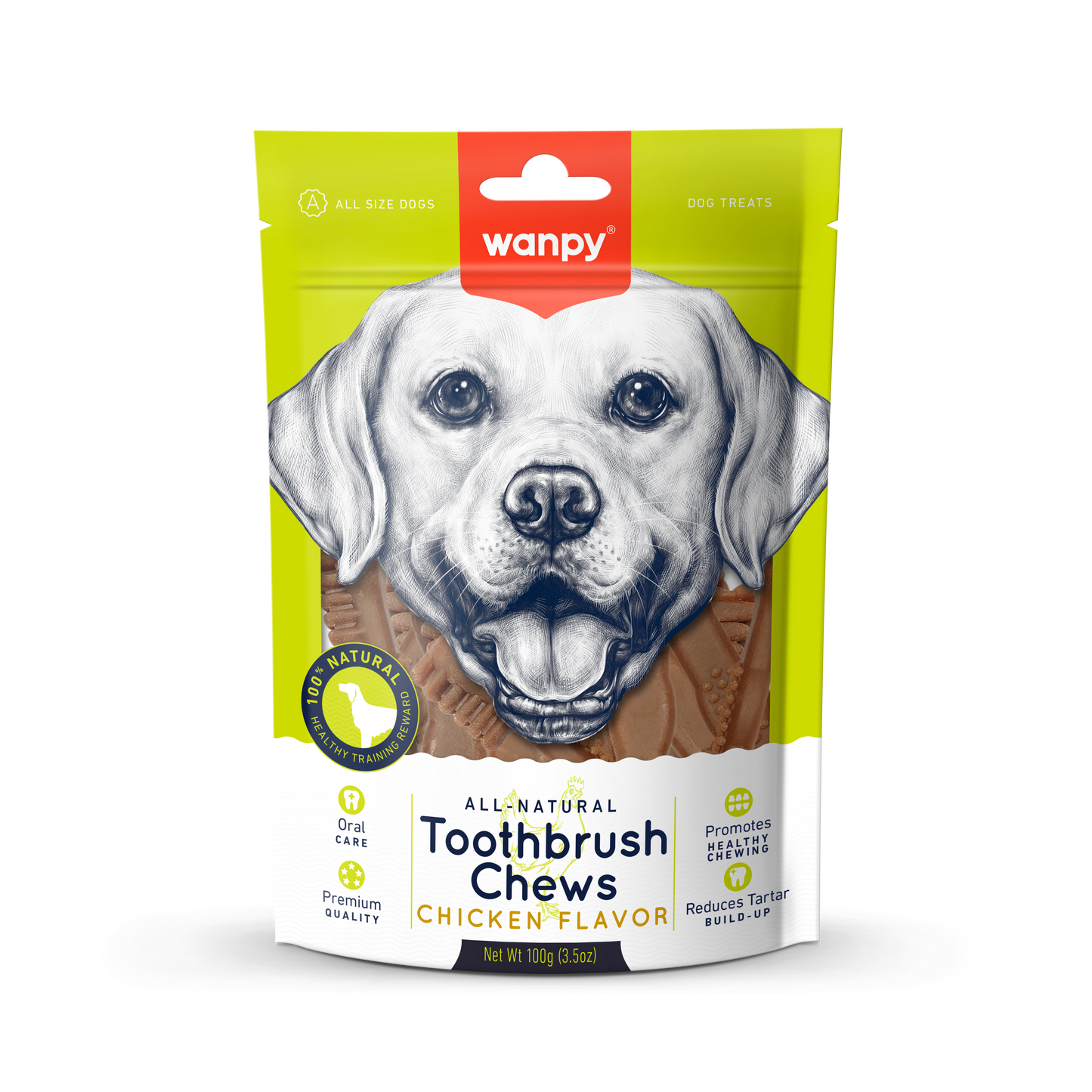 Hondensnack All Natural Toothbrush Chews Chicken Flavor | Wanpy