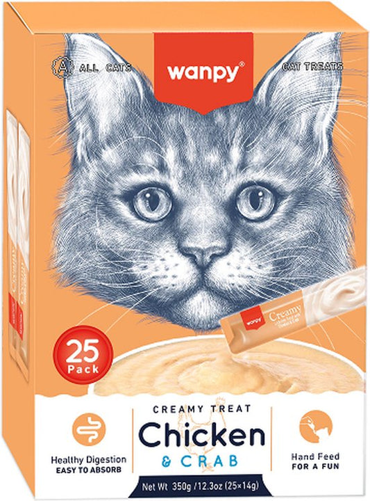 Kattensnack Creamy Lickable Treats Chicken & Crab | Voordeelpack 25 Stuks | Wanpy