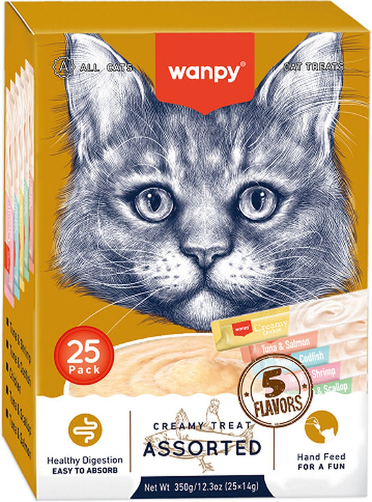 Wanpy Creamy Lickable Treats 5 smaken - Voordeelpack 25 Stuks - Kattensnack