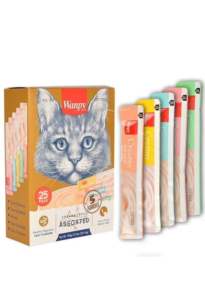 Wanpy Creamy Lickable Treats 5 smaken - Voordeelpack 25 Stuks - Kattensnack